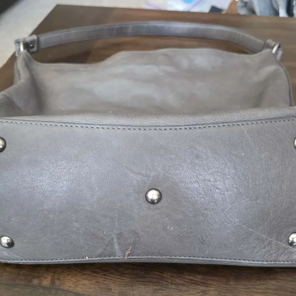 FRYE Grey Leather Hobo Bag with Tassel Detail